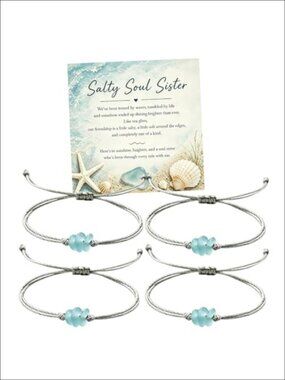 Sea Glass Charm Bracelet Adjustable Soul Sister Friendship Gift